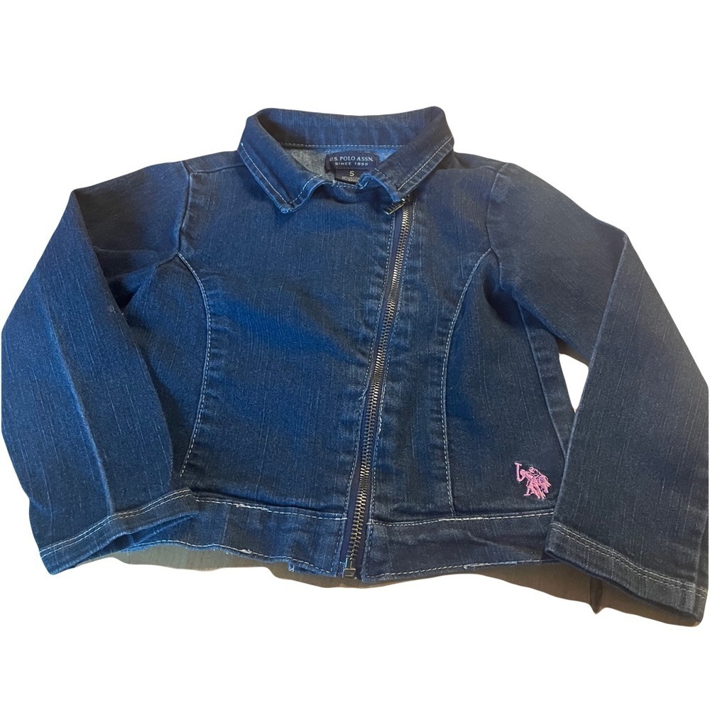 U.S. Polo ASSN. by Ralph Lauren Kids Denim Jacket - Blue off center front zip 5